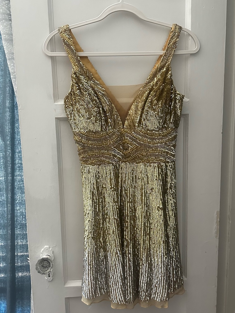Gold Sequin V-Neck Cocktail Dress